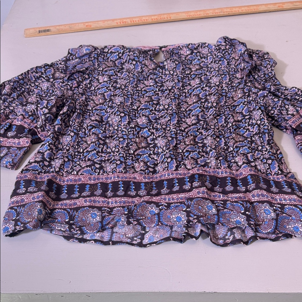 Sea New York Amaki Printed Smocked Puff Sleeve Top Medium Boho Ruffle - Picture 13 of 14